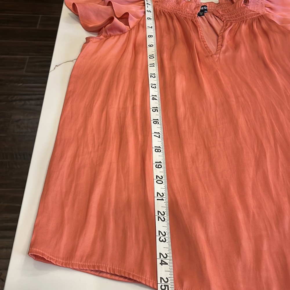 Express Blouse Salmon color. Ruching around collar with slight split. M - Picture 7 of 10